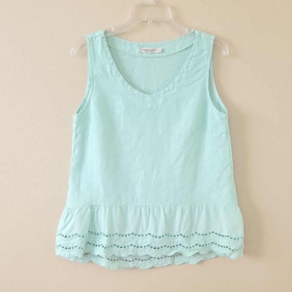 Valentina Naldi Mint 100% Linen Scalloped Hem Tank - Size Large